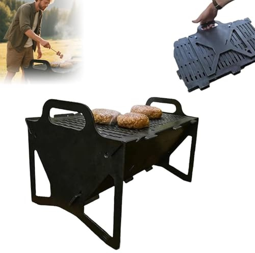 Grille de barbecue pliable en acier inoxydable pour camping, extérieur, petit feu de camp pliable pour voyage, barbecue Kabob (1 pièce)