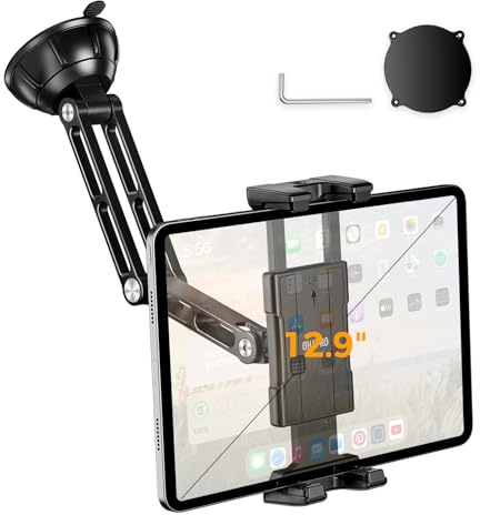 OHLPRO Tablet Halterung Auto Vorne aus Aluminium, iPad Autohalterung Saugnapf für Windschutzsche und Armaturenbrett, Tablethalterungen für iPad Air Mini Pro Galaxy Tab iPhone und Andere 5-13 Geräte