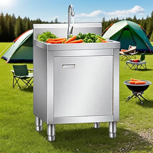 Kindevieft Lavelli da Esterno, lavello per Lavanderia con mobiletto, lavello in Acciaio Inox, Stazione lavamani, Cucina da Campeggio per Esterni, Vasca per Lavanderia da Giardino 50 * 50 * 80cm