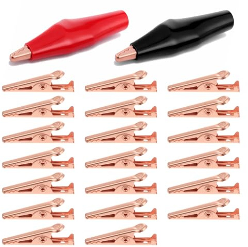 Lot de 20 pinces crocodiles isolées en cuivre pour test de sécurité - Avec isolation de protection pour automobile, test électrique (rouge, noir)