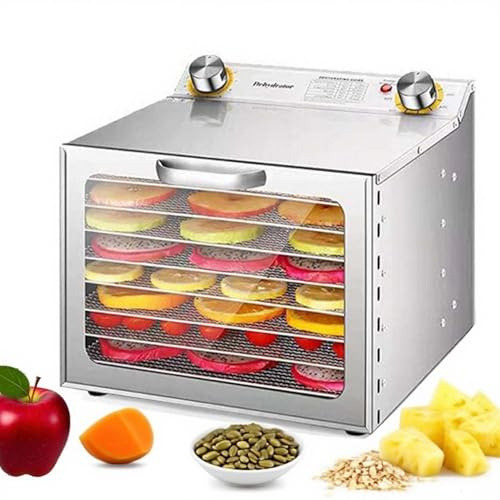 Secador De Alimentos 800W Con Bandejas Acero Inoxidable, Gran Capacidad 6–18 Niveles, Control De Temperatura Ajustable, Temporizador 12h, Deshidratador Carne, Frutas, Verduras y Hierbas(8Layers)