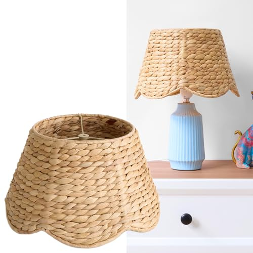 CHI AN HOME Wicker Lamp Shade 13 Inch, Natural Water Hyacinth Empire Lamp Shade for Table Lamps with Spider Fitter, Boho Farmhouse Coastal Light Shade for Bedside (8.3” Top x 13” Bottom x 7.5” Height)