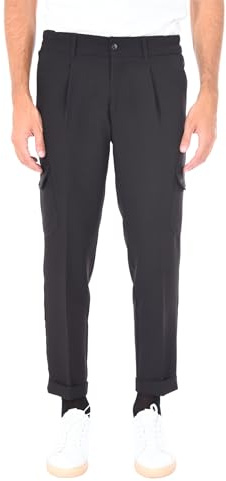 Ciabalù Pantaloni Cargo Uomo Invernali Eleganti Made in Italy Pantalone con Risvoltino alla Caviglia e Pinces Frontali, Tasconi Cargo Slim Fit (IT, Numero, 52, Regular, Regular, Nero)