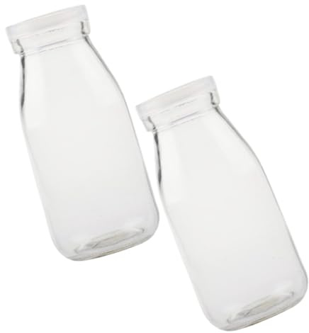 TOYANDONA 2 piezas Botellas de Vidrio para Leche y Bebidas Resistentes Altas Temperaturas con Tapa de Envases Transparentes para Yogur Té y Almacenamiento Seguro