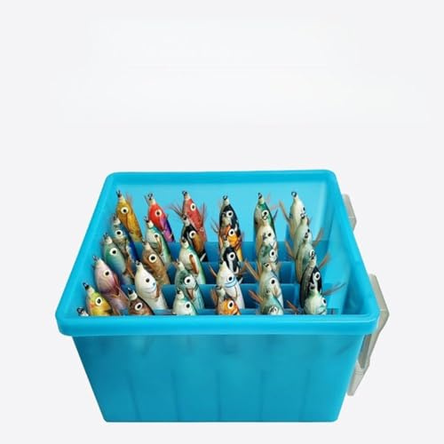 CashMuch Scatola per esche da pesca a 36 scomparti per calamari luminosi, scatola organizer per Octopus Egi, blu