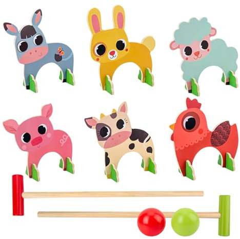 Krocket-Spiel | Krocket aus Holz, für Kinder im Freien, Krocket-Spiel mit Schlägeln und Kugeln, buntes Reisedesign, langlebige Holzkonstruktion für und Mädchen, Ju