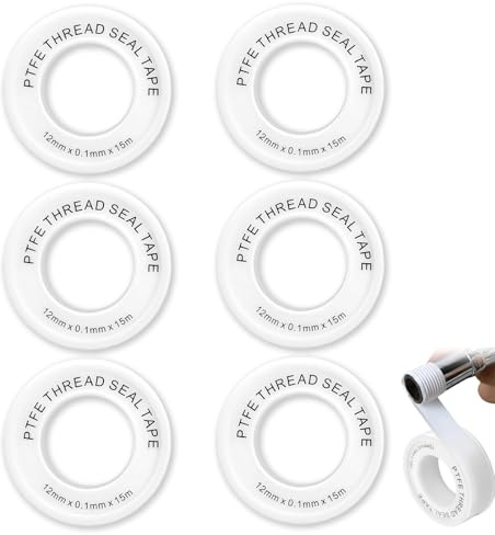 Weilin 6 Pcs Ptfe Tape Plumbing, Plumbers Tape, Good Sealing Teflon Plumbing Tapes to Stop Leakage of Pipes, Shower Head and Sewers 12mm*0.1 * 15m Each