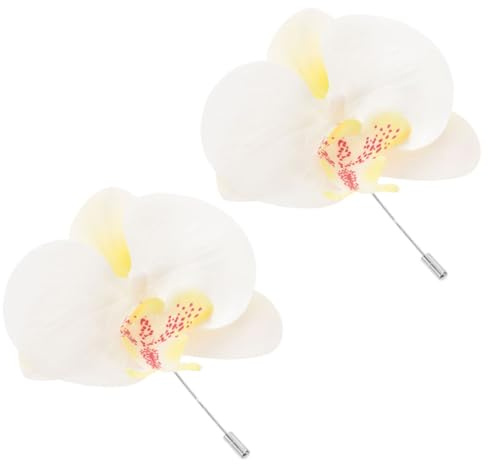 Ciieeo Broche Orchidée Porte-boutonnière en Soie Blanche, Épinglette Homme Élégante, Accessoire Cérémonie Diplômés Bal, Lot de 2 Petites Broches Raffinées pour Revers