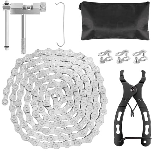 Catena Bicicletta 6/7/8 Velocità, 1/2 X 3/32 Pollici 116 Maglie - Catena Per Bicicletta Include Smagliacatena, Pinze E 3 Paia Di Lucchetti Per Catene Di Biciclette, Adatto Per Mountain Bike