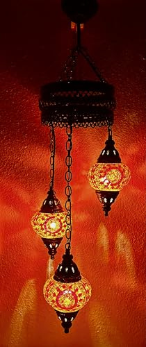 Samarkand - Lights Handgefertigte Orientalische Mosaiklampe Mosaik Glas Hänge Lampe Innenleuchte Pendelleuchte Deckenleuchte Aussenleuchte Handarbeit Hängeleuchte Hängelampe Größe 2 / ORANGE