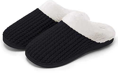 Kuako Zapatillas de Estar por casa con Forro de vellón para Mujer Antideslizantes Espuma de Memoria para Interiores Zapatos cálidos acogedores de la casa