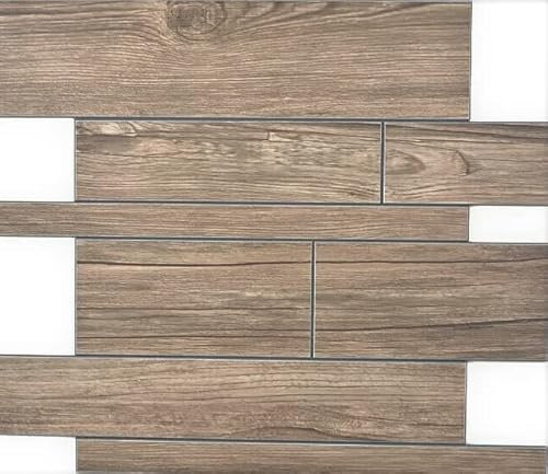 Selbstklebnde Mosaikmatte Verbund Alu Holzoptik Braun für WAND KÜCHE Wandverblender Fliesenspiegel Verkleidung | 10 Matten
