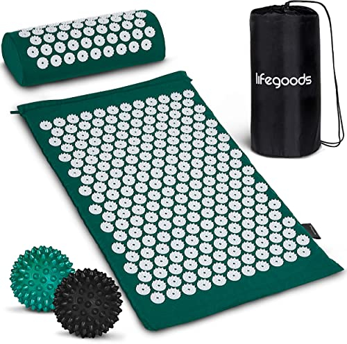 LifeGoods Akupressurmatte Mit Kissen - Akkupressmatte - Akkupressurmatte+ - Akupressur Matte - Akupunktur Matte - Massagematte - Rücken - Stachelmatte - Fakirmatte - Nagelmatte - Acupressure Mat