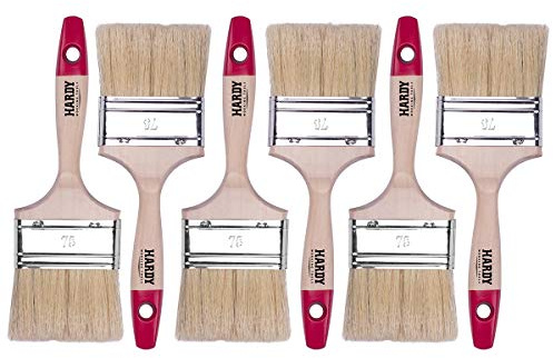 Hardy Working Tools 6X Flachpinsel-Set 75 mm Serie 36 mit Natürlichen Hellen Borsten, 6 STK. Malerpinsel-Set mit Naturholzgriff, 6 St. Lackierpinsel-Set
