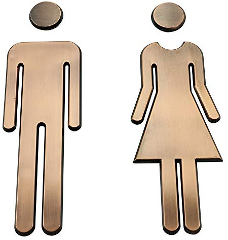 QiGui Toilettenschild für Tür – Türschild für Badezimmer – WC Aufkleber für Herren und Damen – Aufkleber für Toilette, Tür, öffentliches Restaurant, Hotel, Cafeteria (Bronze)
