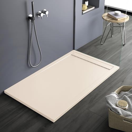 piatto doccia in mineralmarmo color crema, 3 cm., effetto pietra ardesia, antiscivolo, Lisbona (70x110)