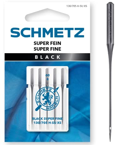 SCHMETZ | 5 Nähmaschinennadeln | Black Super-Fein | 130/705 H-SU XS | Nadeldicke 60/8 | auf jeder gängigen Haushaltsnähmaschine einsetzbar