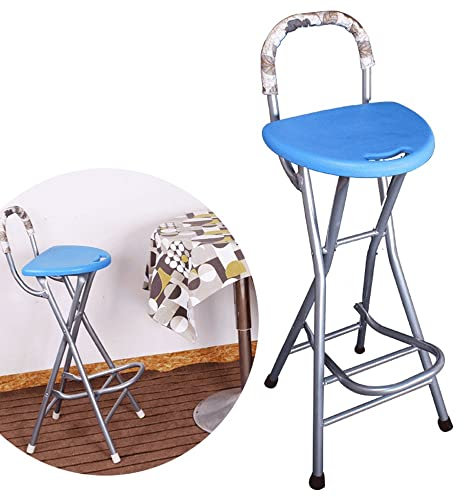 PASGON Küchenhocker Barhocker Klappbarer Tresenstuhl Klapphocker Fußstütze, Barstühle Für Erwachsene Metallrahmen Hohe Hocker (Color : Blue)