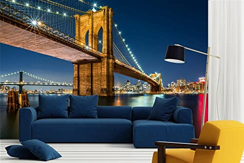 Vlies Fototapete BROOKLYN BRIDGE VON MANHATTAN 375 x 250 cm (inkl. Kleister) - Vlies Tapete, Wandtapete, Wandbilder - Tapete für Wohnzimmer Schlafzimmer, Büro, Küche - Montagefertig