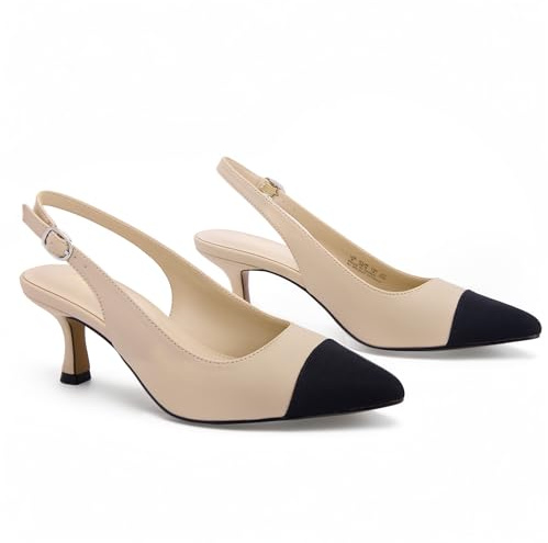 Ankis Slingback Heels for Women Closed Toe Women's Pumps Kitten Heel Wedding Party Casual Dress Shoes Nude Black