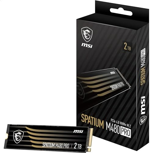 MSI SPATIUM M480 PRO SSD 2 TB – PCIe 4.0 NVMe M.2 interne SSD, 7400 MB/s Lesen & 7000 MB/s Schreiben, 3D NAND, integrierte Datensicherheit, Center – 5 Jahre Qualität (1400 TBW)