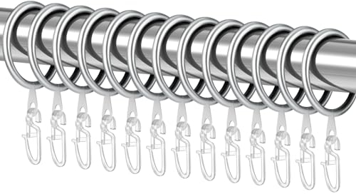 Bestomrogh 50 Stück Gardinen Ringe, Silber Metall Vorhangringe mit 50 Stück Kunststoff Gardinenhaken für Fenster Tür Duschvorhang, Gardinenhaken für Schienen, 30 mm Innendurchmesser