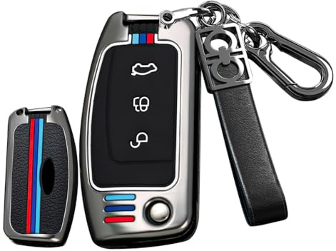HIBEYO Klappschlüssel Autoschlüssel Hülle passt für Ford Silikon+Zinklegierung Schutzhülle schlüsselhülle für Ford Fiesta Focus Galaxy Fusion S-Max Kuga Ecosport Fernbedienung 3Tasten-B Schwarz