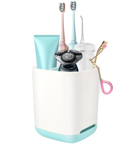 Zahnbürstenhalter, Zahnputzbecher, Abnehmbarer Zahnbürstenhalter Kunststoff, Toothbrush Holder, Badezimmer Elektrischer Zahnbürstenhalter mit Abflussloch, 2 Zahnbürstenfächer+1 Aufbewahrungsschlitz
