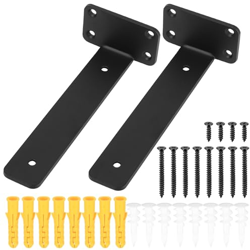 Étagère invisible, 2 pcs supports d'étagère flottants, Fixations d'étagère invisibles, Supports de tablette, Supports de charge lourde pour étagère, Supports muraux pour étagère noirs (Noir/20 cm)