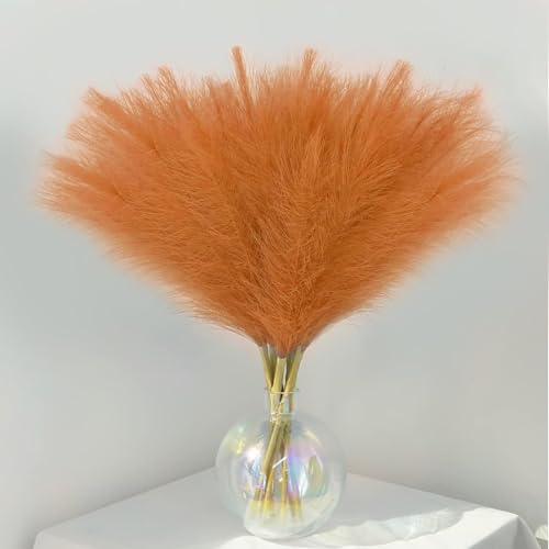 VIDSTW 30 Stück Pampasgras 55 cm für Zuhause Hochzeit (Orange) | Künstlich Trockenblumen Deko Getrocknete Blüten Flauschig Faux Pampasgras Boho