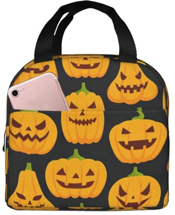 WURTON Lonchera con estampado de calabaza de Halloween, para mujeres y hombres, reutilizable, portátil, para viajes, trabajo, picnic