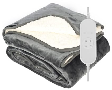 COZYBRITE Electric Heated Blanket Throw Fleece with 9 Heat Settings 9 Hours Timer Auto Shut-off 180x130cm Double Sided Digital Control Machine Washable (Grey+White)