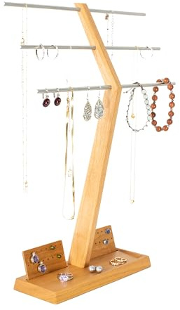 Wood and Steel Design - Schmuckhalter für Ketten, Ringe, Ohrringe, Ketten, Halsketten und Armbänder, 4 Ebenen, Kirschbaum Massivholz/Edelstahl