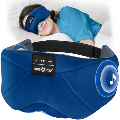 Musicozy Sovhörlurar med Bluetooth, mjuk sovmask, hörlurar – 100 % mörkläggning av sovmask med tunna högtalare och 14 timmars speltid för lång tid bekväm sömn, gåvor