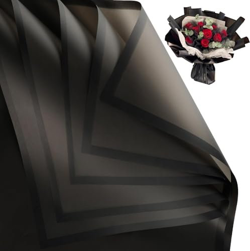 ktxaby 20 Blatt Blumenstrauß Geschenkpapier, wasserdichtes Blumenstrauß Geschenkpapier Blumenpapier für Hochzeiten Geburtstagsparty Dekoration Geschenkverpackung DIY Kunsthandwerk 57 x 57cm (Schwarz)