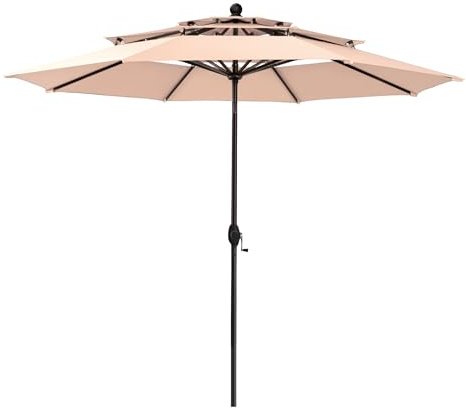 PHI VILLA Sonnenschirm 3m Sonnenschirm groß Rund (Beige)