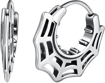 Yumilok Vintage Punk Spinnennetz Creolen Ohrringe Ring Ohrring Scharnier Huggie Earrings Ohringestecher Knorpel Piercing Ohrringe für Herren Damen
