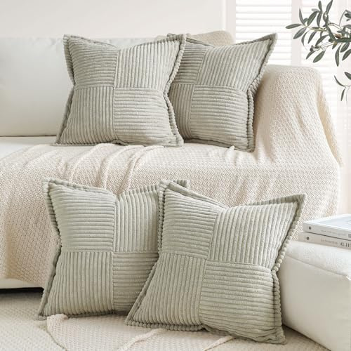 Sungeek 4er Set Kordsamt Kissenbezüge, Dekorativ Zierkissenbezüge Weich Kissenbezug Dekokissen Sofakissen Couchkissen Kissenhülle Deko Bezug für Sofa Schlafzimmer Wohnzimmer (Hellgrau, 45x45 cm)