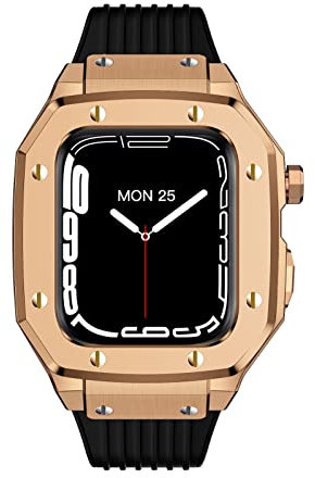 EKINS Legierung Uhrenkoffer Gummiband, für Apple Watch Serie 9 8 7 6 5 4 SE 45 mm 42 mm 44 mm Uhr Upgrade Ersatzband, 42mm, Achat