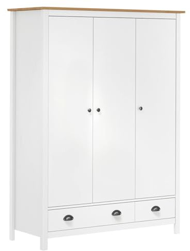 Juroupi Kleiderschrank mit 3 Türen Hill Weiß 127x50x170 cm Mehrzweckschrank Haushaltsschrank Schrank Schlafzimmer Wardrobe Bedroom SchräNke Kiefernholz