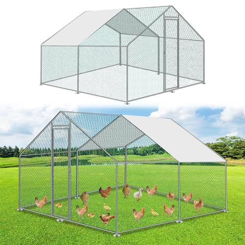 Ollewiellan 3x3x2m Hühnerstall Freilaufgehege Metall Freigehege, Hühnerkäfig Kleintierstall Voliere mit Dachplane, Heimtiergehege für Hühner Geflügel Kleintiere