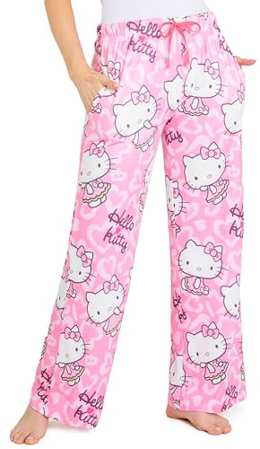 Hello Kitty pyjamasbyxor för kvinnor, bekväm elastisk midja, myskläder, andningsbara pyjamas - gåvor för kvinnor, Rosa, M
