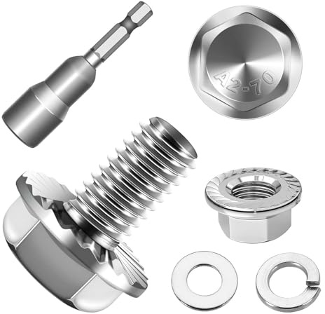 Dayalo 10 Stück Flanschschrauben M6 x 12 mm, Edelstahl A2 mit Muttern | Mit Sperrverzahnung, 10 gezahnten Flanschmuttern, 10 Unterlegscheiben, 10 Federringen und Steckschlüssel; Vollgewinde