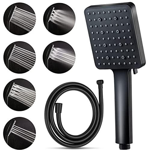 Newrdsss Shower Head and Hose Set, High Pressure Shower Heads with Hose 1.5m Handheld Water Saving Shower Head with 6 Spray Modes Adjustable, Universal for Low Water Pressure(Black)