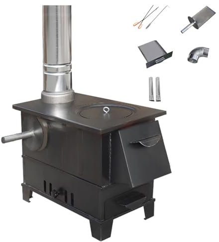 Estufa de Leña con Horno Soldadura sin Costura, con Tubo de Chimenea, para Tiendas de Campaña, Calefacción y Cocina(L)
