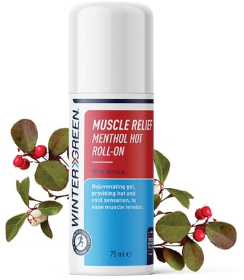 Wintergreen Muscle Relief - Gel caliente de mentol roll-on - Analgésico externo con aceite de Wintergreen y aceite de mentol y árnica para aliviar el dolor muscular y articular