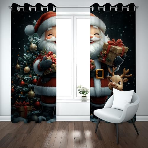 Vorhänge mit perforiertem Blickdicht 2er Set 280x180cm Weihnachtsschneemann-Baummuster Schiebevorhänge Wunderschön Weich Thermal Curtains Blackout Vorhang für Kinderzimmer,Wohnzimmer,Schlafzimmer