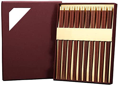 OWOHYG Bacchette riutilizzabili Bacchette Giapponesi Bacchette in Metallo 10 Paia Bacchette riutilizzabili Set Regalo, Bacchette Cinesi in Legno Naturale Fu con Testa in Ottone Scatola Fa