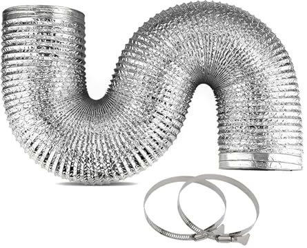 Tuyau d'évacuation d'air 8 m - Tuyau de ventilation flexible pour sèche-linge - En feuille d'aluminium PVC avec 2 colliers de serrage en acier inoxydable - Pour climatisation, sèche-linge