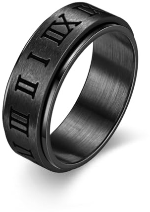 LAFATINA Vintage Römische Zahlen Spinner Ringe Herren Damen, Edelstahl Stressabbau Fidget Ringe, Inspirierend und Ermutigend, Hochzeits Bandringe